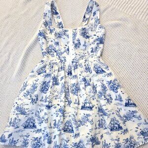 7 For All Mankind Sleeveless Toile Print Dress – White & Blue, Size Small